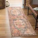 Keen Home Design 30"x120" Rug - Machine Washable Runner Rug with Non-Slip Backing, Ideal for Hallway, Entryway, Kitchen, Laundry Room - Vintage, Easy Clean, Durable, Low Pile - (2'6" x 10') (Orange/Blue)