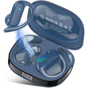 Open Ear Earbuds, Bluetooth 5.4 Wireless Earbuds with Ear Hooks, 32H HiFi Stereo Open Ear Headphones with Clear Calls, IPX7 Lightweight Air Conduction Headphones, Blue