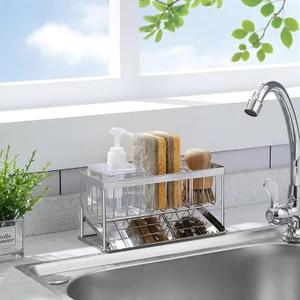 Athenas Home & Decor - Stainless Steel Sink Caddy Kitchen Sink Organizer - Adjustable Partition Kitchen Sponge Holder for Sink - Quick Draining Tray Dish Sponge Holder