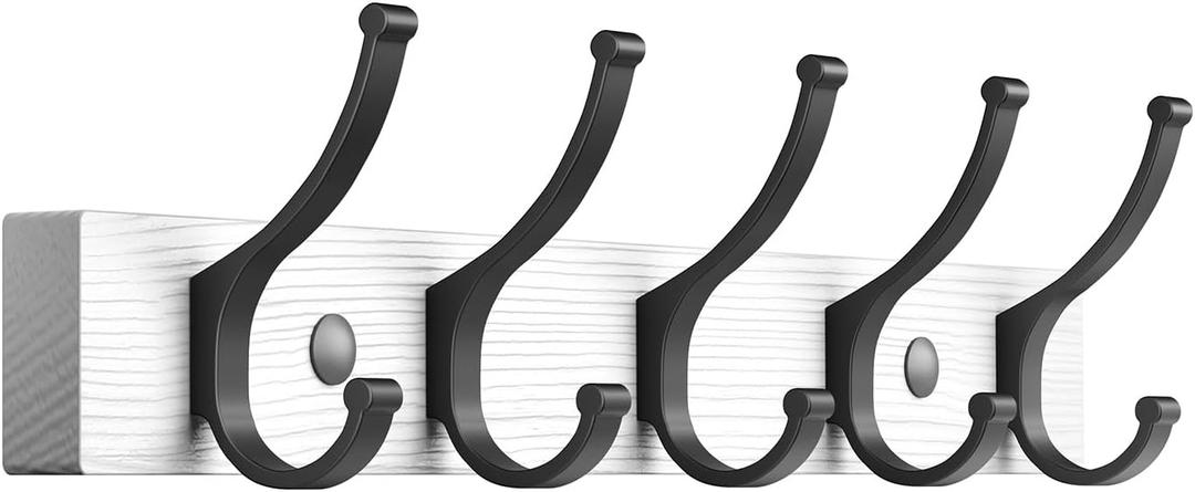 Coat Rack Wall Mount, 16.5 Inches Wood Coat Hooks Wall Mount, Wall Coat Rack with 5 Hooks, Hat Rack Wall Hooks for Hanging Coat, Bag, Towel (1Pack, White)