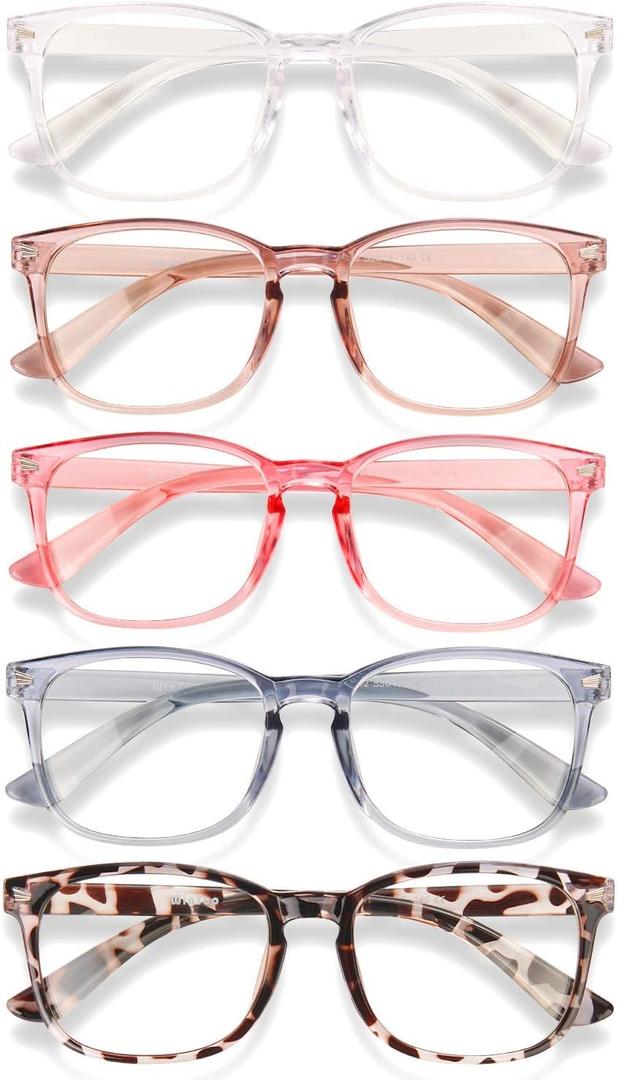 Blue Light Glasses for Woman Men | 99% Blue Light Blocking Glasses for Computer Gaming TV Phone Screen Square Frame | Anti Eyestrain & UV Glare Protection - 5 Pair (5 Pack Mix Color-1)