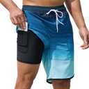 Mens Swim Trunks with Compression Liner 9 Inch Quick Dry Bathing Suit Board Shorts with Zipper Pockets (Blue) 36