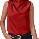 Cicy Bell Womens Mock Neck Satin Tank Tops Business Casual Work Ruched Blouses Summer Corporate Outfits (Red,Medium)