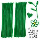 Pack of 2 Cldamecy 200 Pieces Pipe Cleaners Set with 20 pcs Googly Eyes,Green Chenille Stems Pipe Cleaners Supplies for DIY Craft Projects and Decorations