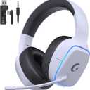 Gvyugke 2.4GHz Wireless Gaming Headsets for PS5, PS4, PC, Switch - Bluetooth 5.3 Gaming Headphones with Noise Canceling Mic, 7.1 Surround Sound, 70H Battery, Blue Lighting - White