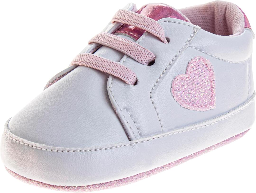 Josmo Infant Girls Fashion Sneakers Newborn Soft Sole Star and Heart First Walking Shoes Pink, 2 Infant