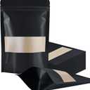 FireKylin 100 Pcs Resealable Bags, 4.7" x 7.9" Stand Up Black Paper Bags with Matte Window, Zipper Food Storage Bags for Packaging Products, Reusable, Sealable