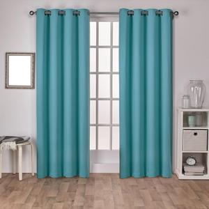 EXCLUSIVE HOME Sateen Twill Woven Room Darkening Blackout Grommet Top Curtain Panel Pair, 52"x84", Teal