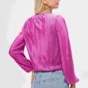 Women Long Lantern Sleeve Shirts Dressy Casual Loose Fit Fall V Neck Blouses Date Night Tops (Pink, M)