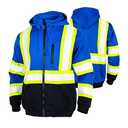 FONIRRA Hi Vis Safety Fleece Zip Hoodie for Men Reflective Sweatshirts ANSI Class 3 Jackets Detachable Hood (Blue,2XL)