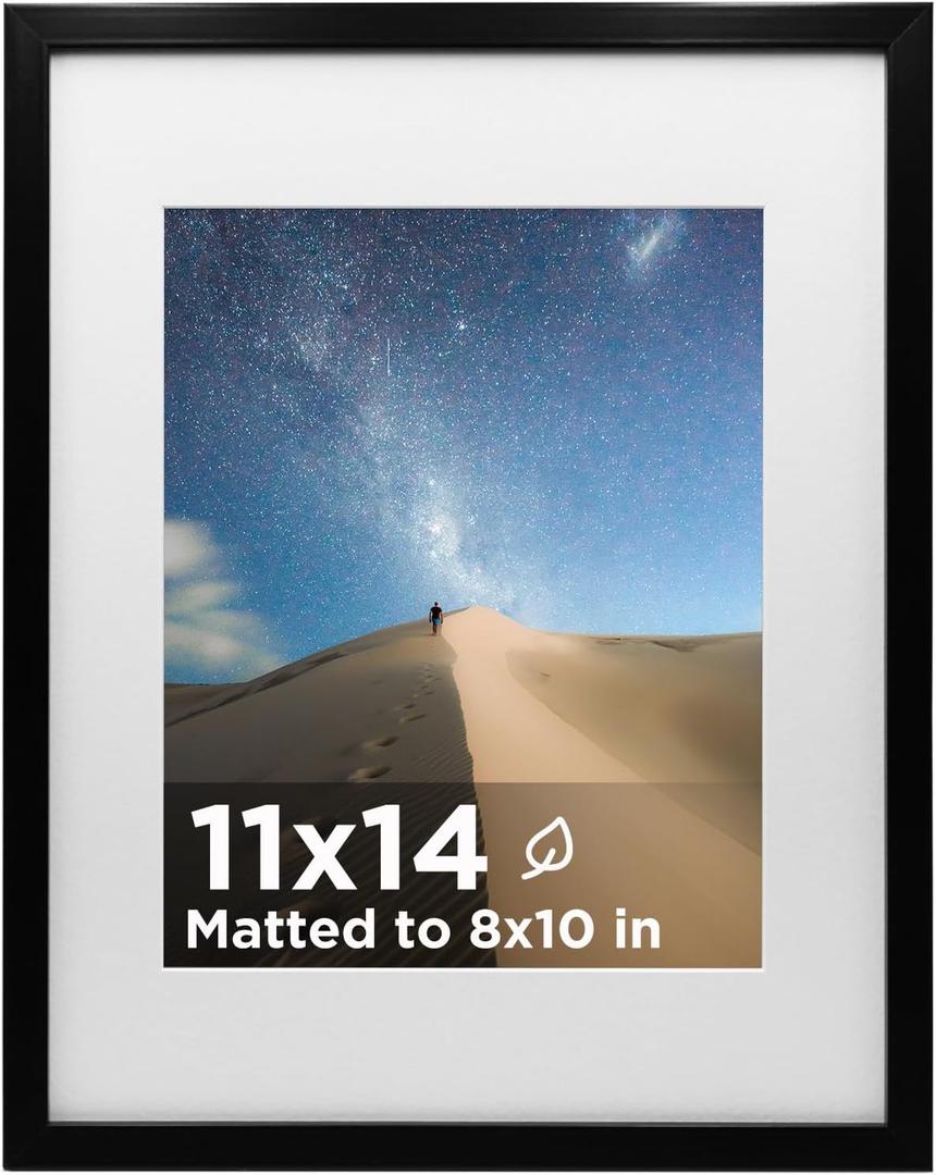KINLINK 11x14 Picture Frame Black, Wooden 14x11 Photo Frames with Plexiglass for 8x10 Picture with Mat or 11x14 Without Mat, 11 x 14 Frame for Art Collage Gallery Wall and Tabletop Display