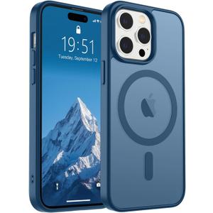 SUPFINE Magnetic for iPhone 14 Pro Case (Compatible with MagSafe) (Military Grade Drop Protection) Slim Translucent Matte Shockproof with Anti-Fingerprint Phone Case,Deep Blue