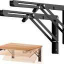 Ravinte 2 Pack 14 Inch Folding Shelf Brackets Matte Black, Heavy Duty Collapsible Brackets for Tables and Benches Space-Saving Design