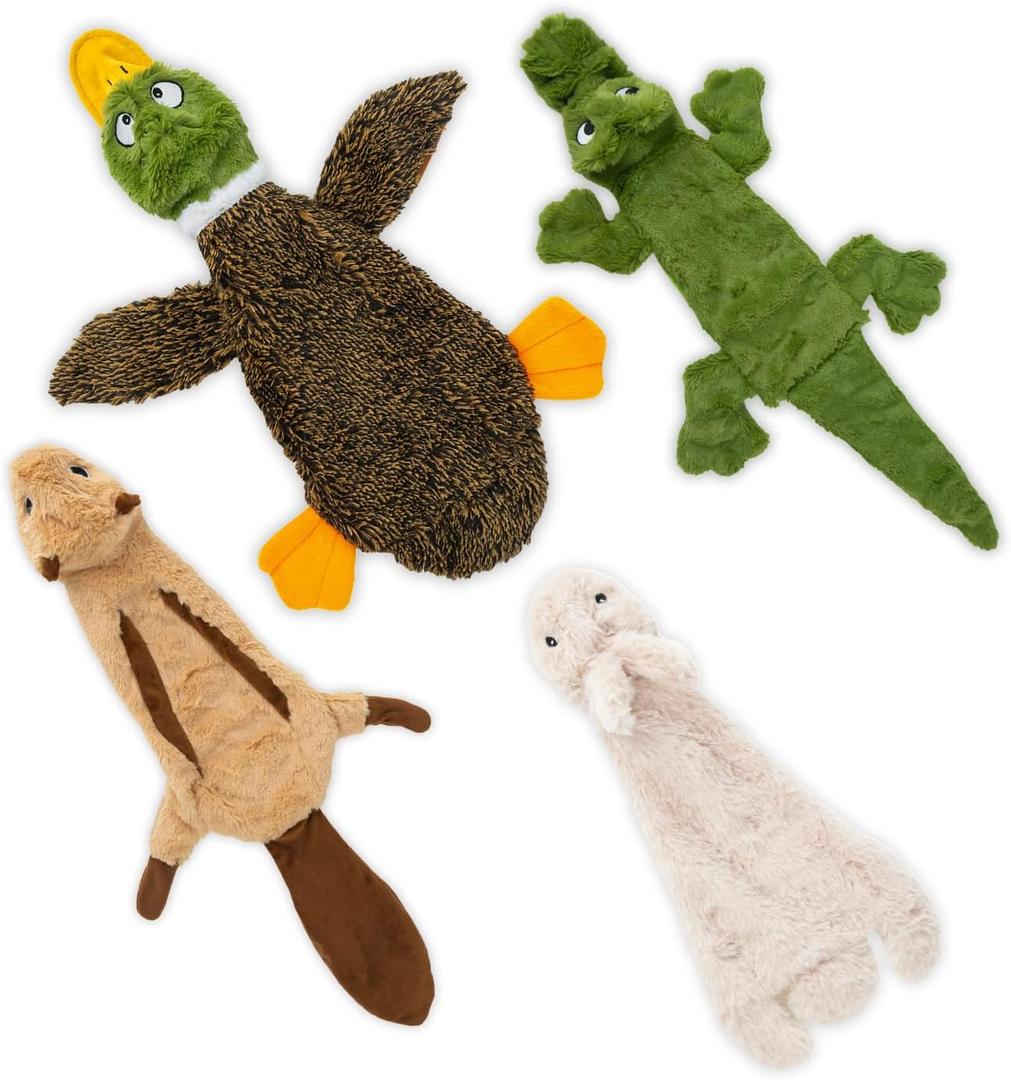 Best Pet Supplies Squeaky Dog Toys with Soft Durable Fabric for Small, Medium and Large Pets Interactive Toy for Indoor Play, Supports Active Biting and Play - 4 Figures, Small (Wild Duck, Hare, Squirrel & Alligator)