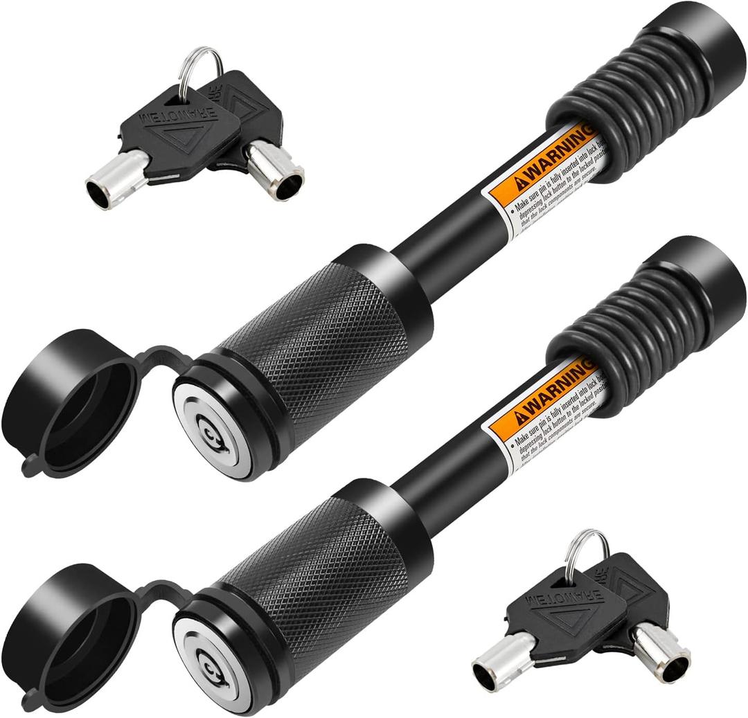METOWARE Trailer Hitch Lock Hitch Receiver Pin Lock Fits Class III IV V and 2- 3-1/2" Receiver with 5/8" Dia 4 Lock Pin and 8 Anti-Rattle Rubber O-Rings Receiver Hitch Lock (2 Pack)