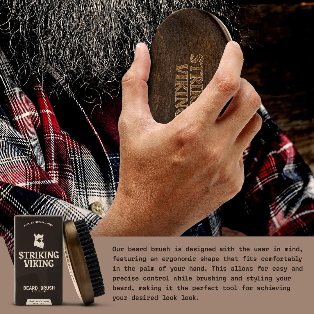 Striking Viking Beard Balm for Men – Light Hold, Unscented, 2 Oz + Striking Viking Boars Hair Beard Brush for Men - 4.2" Ergonomic Design with Naturally Derived Beach Wood