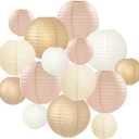 15 Pcs Boho Paper Lanterns - Champagne Gold Beige Peach 6 8 10 Inch Round Hanging Decorations for Birthday, Neutral Baby & Bridal Shower, Rustic Wedding, Fall Party