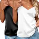 Zeagoo Women's Silk Satin Tank Tops V Neck Sleeveless Camisole Basic Blouse