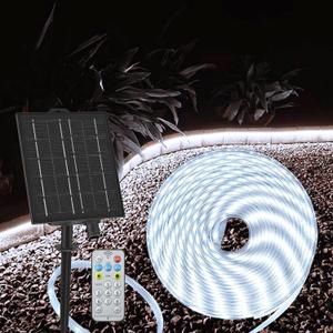 echosari 32.8Ft Solar Strip Lights Outdoor, IP68 Fully Waterproof LED Strip Lights with Timer Remote Auto ON/Off, Self-Adhesive Lights Strip for Camping Pool Deck Patio Decor (32.8FT, Cool White)