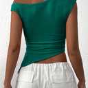 PRETTYGARDEN Womens 2025 Summer Off The Shoulder Crop Tops Sleeveless One Shoulder Ruched Asymmetrical Y2K Going Out Tank Top (Green, S)