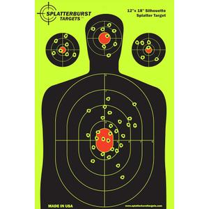 Splatterburst Targets - 12 x18 inch - Silhouette Splatter Target - Easily See Your Shots Burst Bright Fluorescent Yellow Upon Impact - Made in USA (25 Pack)