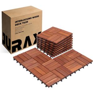 Premium Patio Deck Tiles, 10 PCs 12x12 Snap Together Patio Flooring for Outdoor, Balcony, Porch, Poolside, Waterproof All Weather (Red Oak)
