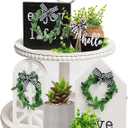 GENMOUS & CO. 2 Tiered Beaded Tiered Tray, Wooden Farmhouse Decoration for St Patrick's Day, with 3pcs Signs and 1pc Wood Bead Garland for Country Rustic Home Coffee Table Decor