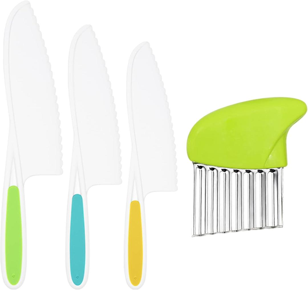 Suhctuptx Kids Kitchen Knives, Nylon Toddler Knife Set with Crinkle Cutter, Kid Safe Knife for Real Cooking, Toddlers Friendly Knifes for Kitchen Cooking & Cutting Bread Vegetable Fruit Cake