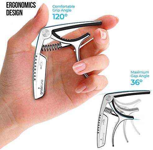 Personality Advanced Capo-Tuner 2-in-1 for Acoustic Guitar with USB Rechargeable Battery/LED Edge Lighting Display Guitar Universal Accessories (Capo-Tuner 2-in-1 silver)