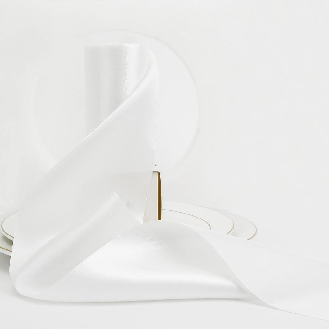 HUIHUANG White Satin Ribbon 4 inch Wide Double Faced Polyester Large Ribbon for Chair Sash Wedding Party Supplies Cake Decor Bows Making Flower Bouquet Sewing Crafts Gift Wrapping -10 Yards/Roll