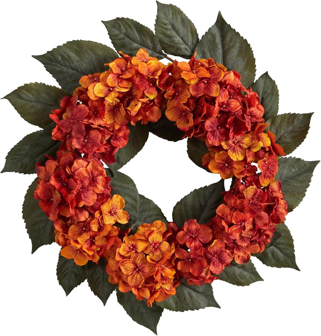 Nearly Natural 20in. Autumn Hydrangea Artificial Wreath