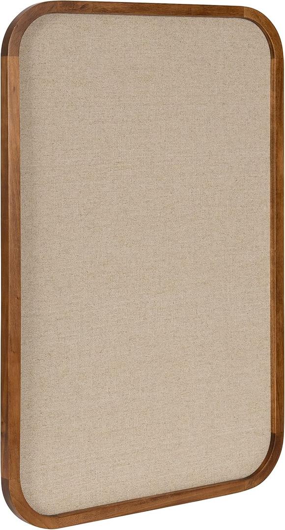Kate and Laurel Hutton Transitional Pinboard, 20 x 30, Rustic Brown, Radius Rectangle Wall Organizer with Fabric Pinning Surface