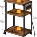 HOOBRO Industrial Printer Stand with Charging Station, 3-Tier Printer Table, Rolling Printer Cart with Adjustable Shelf and Hook, Rustic Brown and Black BF28UPS01