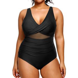 Yonique Plus Size Swimsuit One Piece Bathing Suits for Women Tummy Control Slimming Swimwear (Black Mesh), 22W