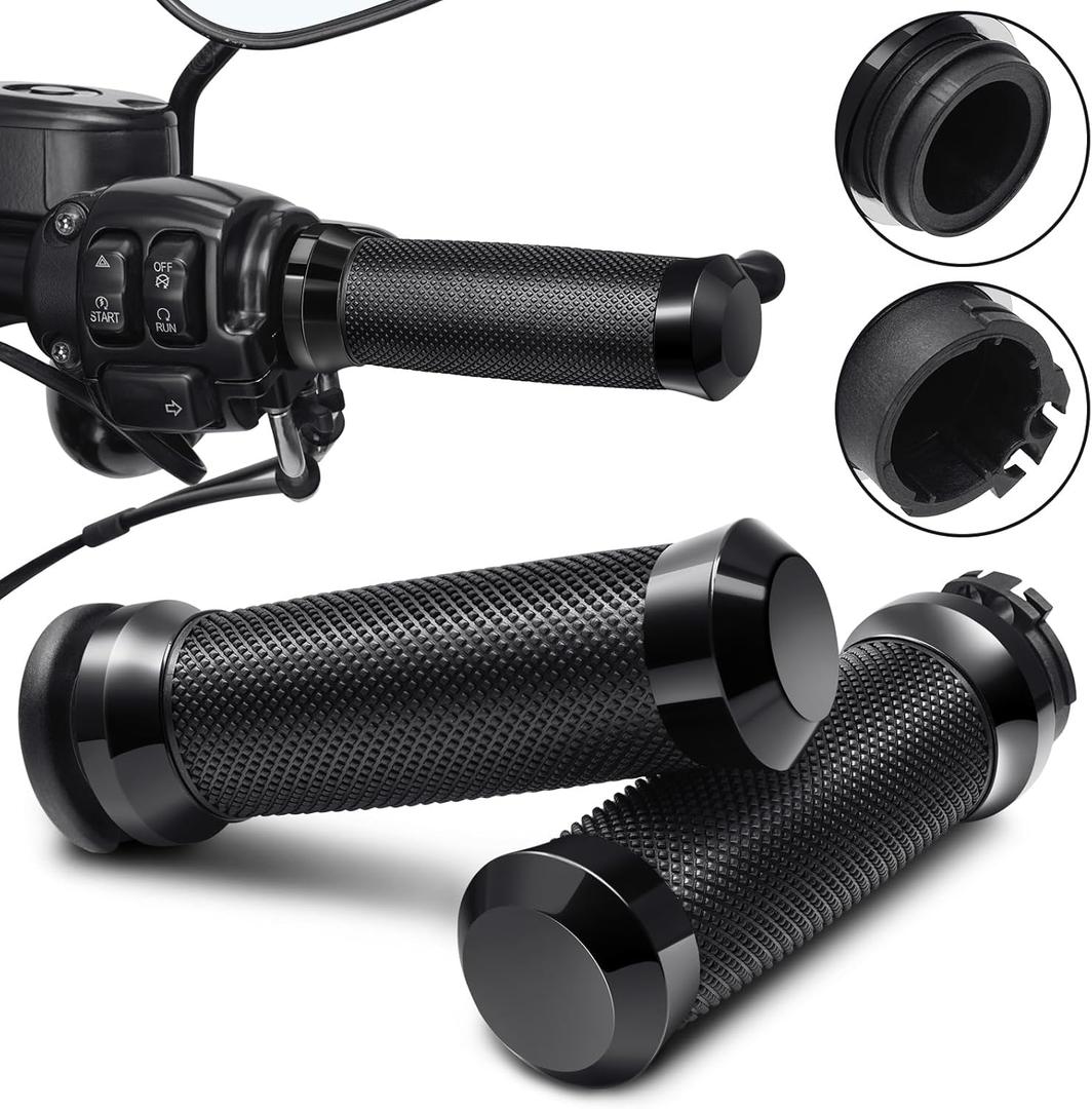 Motorcycle Hand Grips Handlebar Grips Cable Throttle Fit for Harley 02-17 VRSC, 96-Later XL, 08-13 XR, 96-17 Dyna (Except FXDLS), 96-07 Touring (Black)