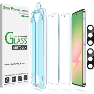 amFilm Auto-Alignment OneTouch for Samsung Galaxy A56 5G 6.7" Screen Protector + Camera Lens Protector, Tempered Glass, 30 Seconds Installation, Bubble Free, Case Friendly, Anti-Scratch [2+2 Pack]