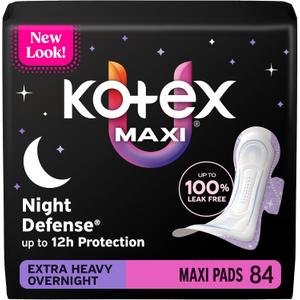 Kotex Overnight Maxi Pads with Wings, Extra Heavy Absorbency, 84 Count (3 Packs of 28)