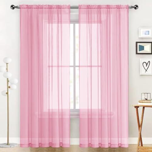 SpaceDresser Sheer Voile Window Treatment Rod Pocket Curtain Panels for Kitchen Bedroom Living Room Drapes Sunlight Filtering Privacy Semi Home Decor Assorted (Light Pink, 52 W x 84 L)