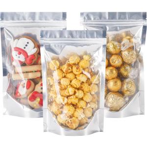 100 PACK Mylar Bags for Food Storage and Resealable for Small Business Packaging Supplies Great for Party Favor Food Storage (Silver, 5x8 Inches) (Silver)
