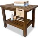 24 inch Acacia Wood Shower Bench with Storage Shelf - Waterproof Sturdy Shower Stool - Shower Seats for Adults and Elderly - Bathroom Bench 350 lb Capacity