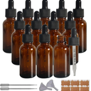 12 Pack, 1 oz Thick Dark Amber Glass Dropper Bottles with 1 Funnels & 4 Labels - 30ml Tincture Bottles with Eye Dropper - Leakproof Essential Oils Bottle - Storage and Travel for Beauty or Health