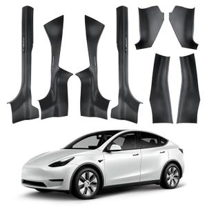 8PCS Door Sill Protector for 2025 2026 5-Seats Tesla Model Y Juniper - ABS Door Sill Guards Anti Scuff Waterproof No Drill Installation Black