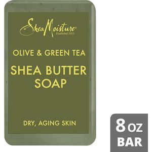 SheaMoisture Shea Butter Bar Soap, Olive & Green Tea, Essential Oils, Skin Care Routine, Olive Oil Soap Bar for Face & Body, Avocado Oil, Rich in Vitamin E, Sensitive Dry Skin (1 Pack - 8 Oz Ea)