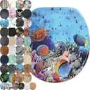 SANILO Wooden Toilet Seat with Soft Close [ROUND] - Decorative, Quiet & Slow Close Molded Wood Seat - With Strong Bumpers & Hinges - Adjustable Fit  Ocean