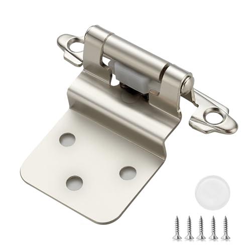 26 Pack (13 Pairs) 3/8 Inch Insert Kitchen Cabinet Hinges, Satin Nickel Self Closing Hinges for Kitchen Cabinet Doors, Semi-Concealed Cupboard Hardware, Face Mount Hardware, Silver
