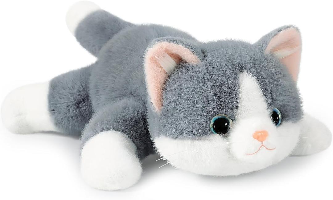 Ditucu Weighted Cat Stuffed Animal 0.6 lbs Cute Realistic Kitten Plush Toys 11.8 inch Soft Plushies Gifts for Kids Grey