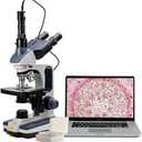 Swift SW350T Compound Trinocular Microscope,40X-2500X Magnification,Two-Layer Mechanical Stage,with 5.0 mp Camera and Software Windows/Mac Compatible and 5 PCS Prepared Slides and 5 PCS Blank Slides