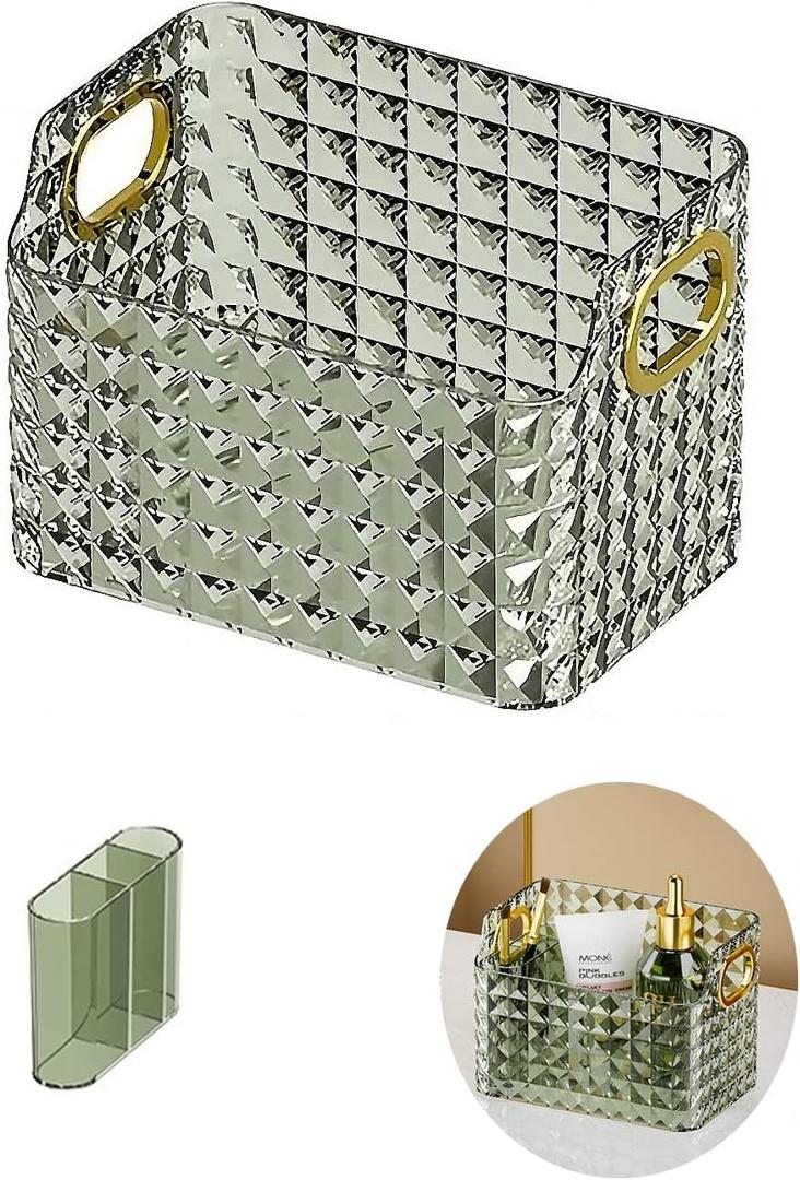 Cosmetics Makeup Organizer,Clear Diamond Crystal Makeup Organizer,skincare organizers,for Vanity Decor,Bathroom Countertops,Desk Storage Container,Cosmetic Display cases (Green) (Small and Large Green)