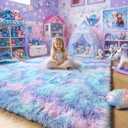 Amdrebio Purple Rainbow Rugs for Bedroom Girls Room Decor, Soft Fluffy Cute Area Rug 4x6 for Kids Room Playroom Nursery Dorm, Mermaid Stitch Frozen Fuzzy Carpet, Plush Kawaii Furry Baby Toddler Rug