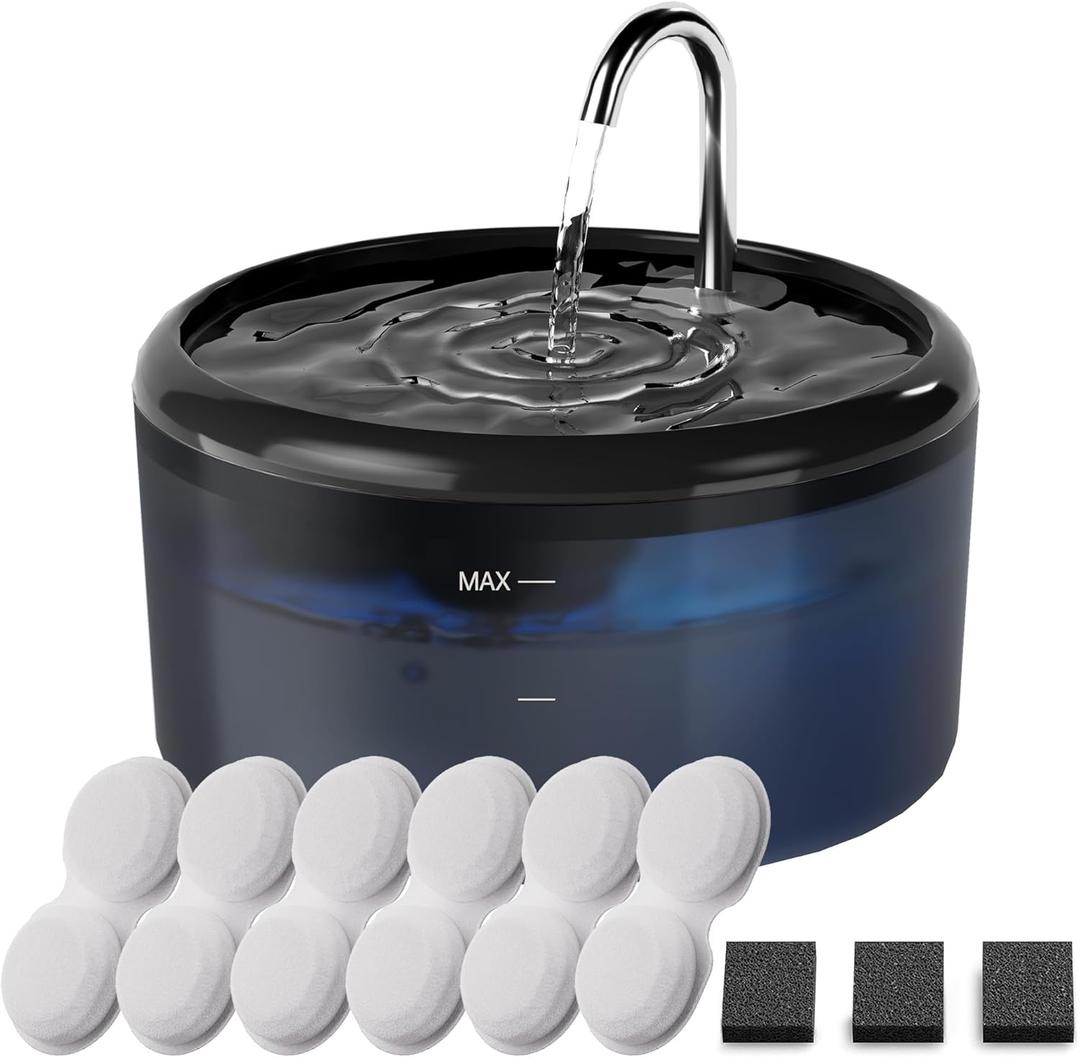 Cat Water Fountain for Cats Inside: Pet Water Fountain - Auto Cat Drinking Fountain - Faucet Kitty Water Dispenser with LED Light - Silent Water Bowls for Small Animal - 2.4L Waterer with 9 Filters